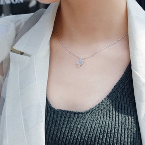 Cactus Dainty Pendant Necklace Silver - Picture 6 of 8